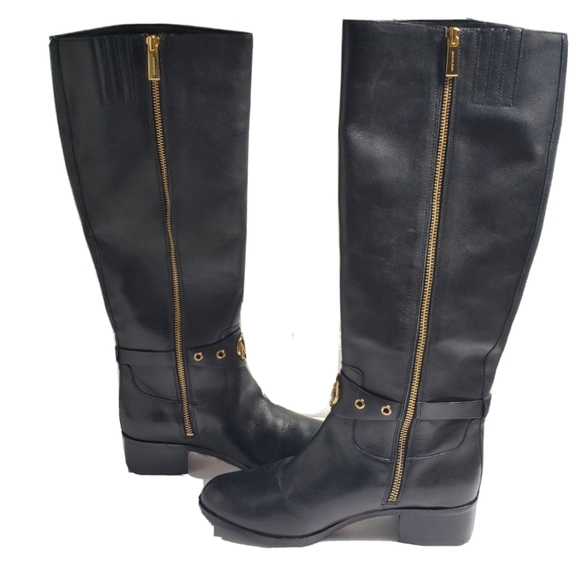 NEW Michael Kors Heather Black Leather Boots - Picture 2 of 14